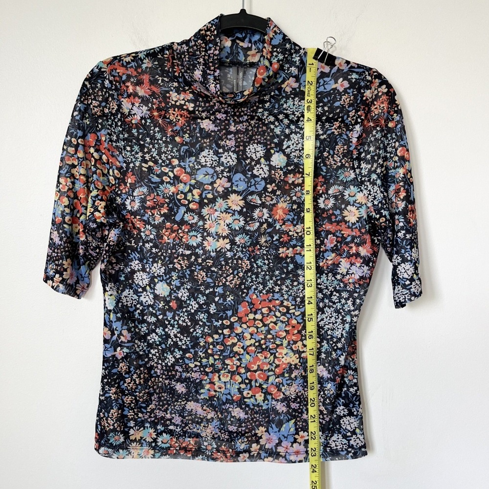 Anthropologie Floral Mesh Mock Neck Top Black Multi Medium ASO Kelly Clarkson - Picture 8 of 11